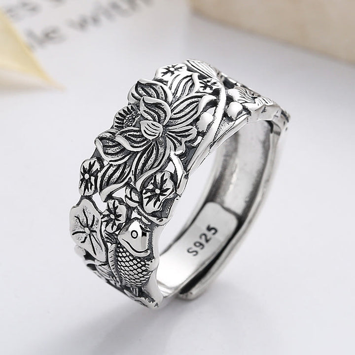 Buddha Stones 925 Sterling Silber Koi Fisch Lotusblume Wohlstandsring - image 6