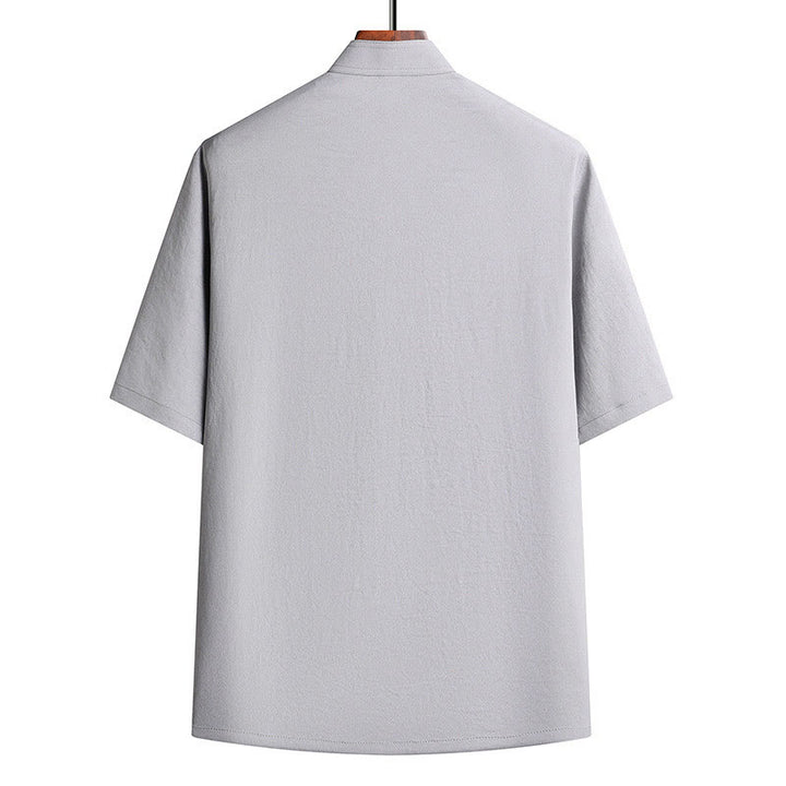 Buddha Stones Fu Charakter Tang Anzug Hanfu Traditionelle Uniform Kurzarm Oberteil Hosen Kleidung Herren Set - image 7