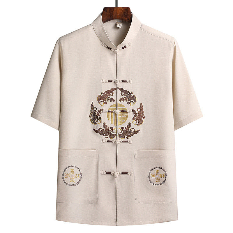 Buddha Stones Fu Charakter Tang Anzug Hanfu Traditionelle Uniform Kurzarm Oberteil Hosen Kleidung Herren Set - image 28