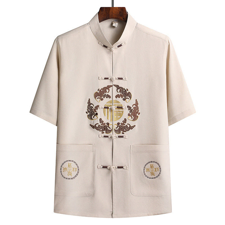 Buddha Stones Fu Charakter Tang Anzug Hanfu Traditionelle Uniform Kurzarm Oberteil Hosen Kleidung Herren Set - image 28