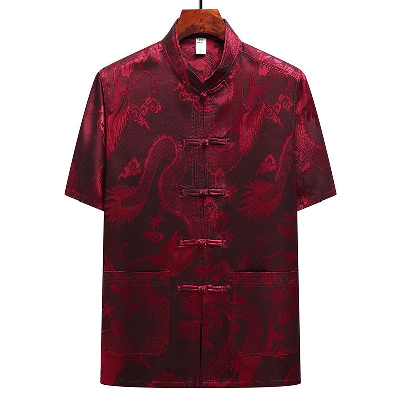 Buddha-Steine, Drachenmuster, Tang-Anzug, Hanfu, traditionelle Uniform, kurzärmeliges Oberteil und Hose, Kleidung für Herren - image 20