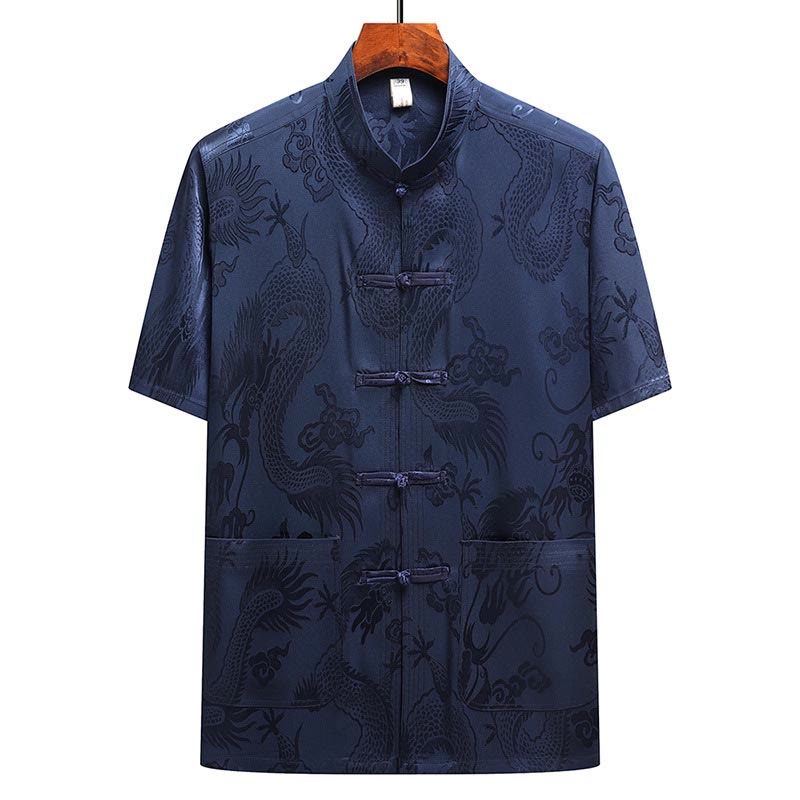 Buddha-Steine, Drachenmuster, Tang-Anzug, Hanfu, traditionelle Uniform, kurzärmeliges Oberteil und Hose, Kleidung für Herren - image 24