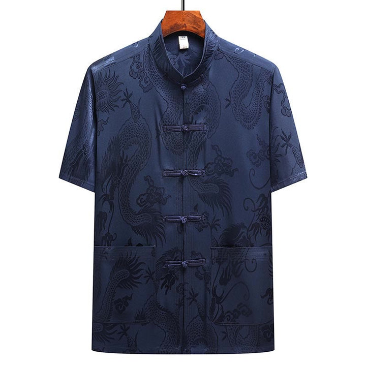 Buddha-Steine, Drachenmuster, Tang-Anzug, Hanfu, traditionelle Uniform, kurzärmeliges Oberteil und Hose, Kleidung für Herren - image 24
