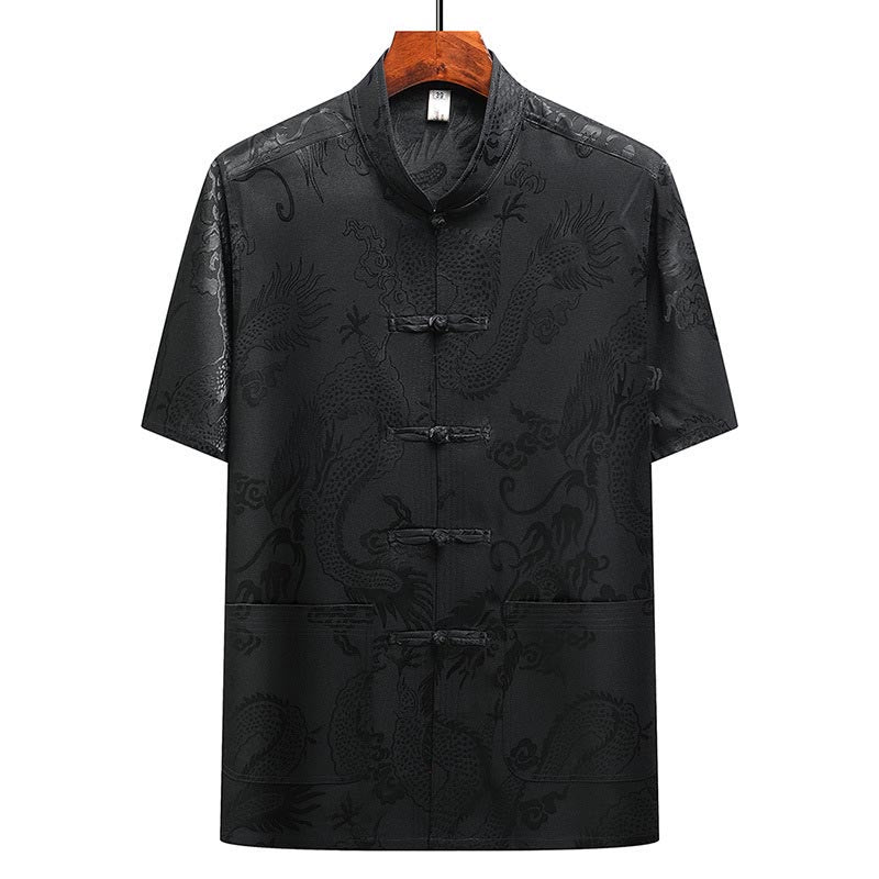 Buddha-Steine, Drachenmuster, Tang-Anzug, Hanfu, traditionelle Uniform, kurzärmeliges Oberteil und Hose, Kleidung für Herren - image 26