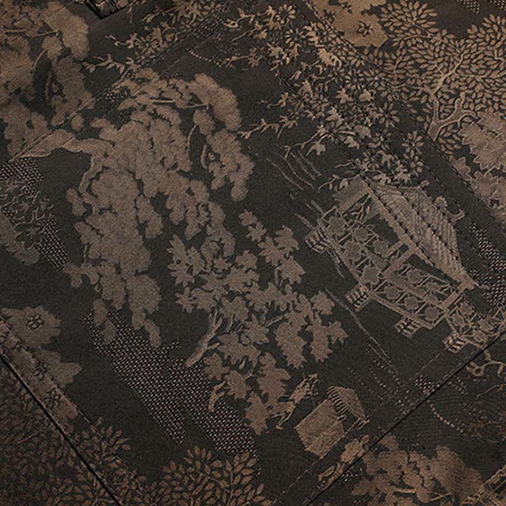 Buddha-Steine, Kiefernbaum, Pavillon, Garten, Tang-Anzug, Hanfu, traditionelle Uniform, kurzärmeliges Oberteil und Hose, Kleidung für Herren - image 5