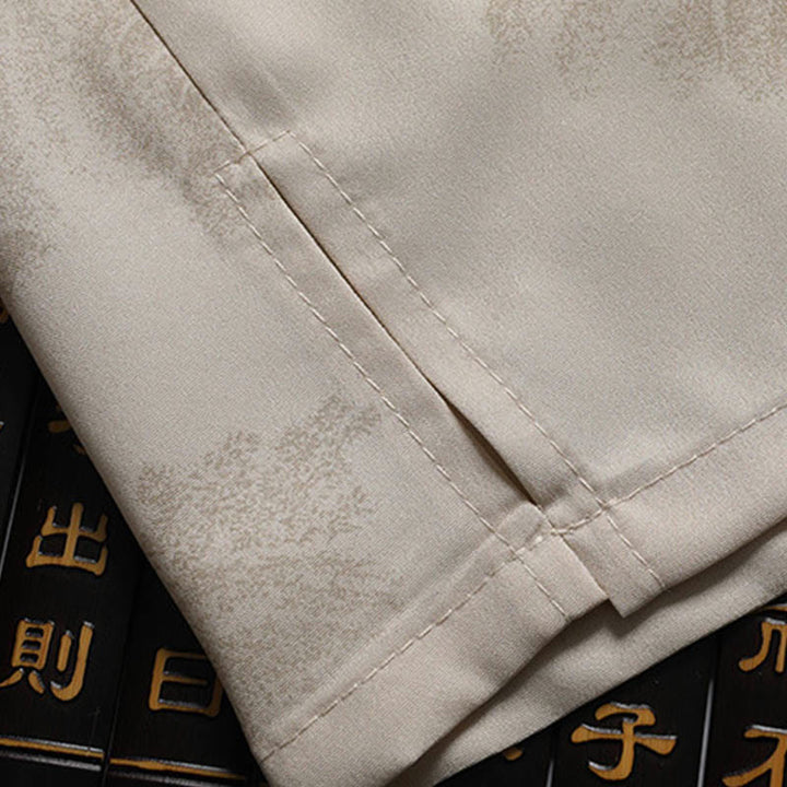 Buddha Steine Berge Bäume Tang Anzug Hanfu Traditionelle Uniform Kurzarm Top Hosen Kleidung Herren Set