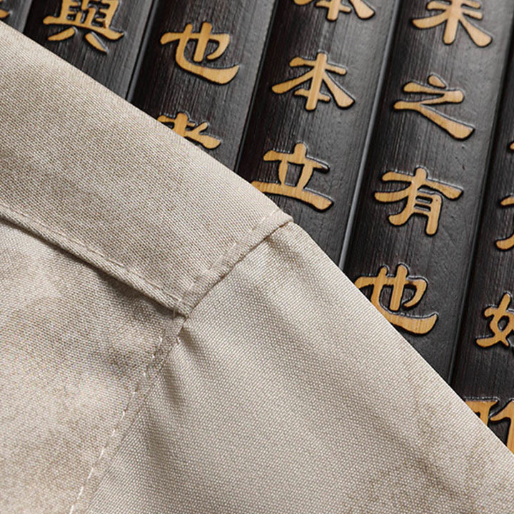 Buddha Steine ​​Berge Bäume Tang Anzug Hanfu Traditionelle Uniform Kurzarm Top Hosen Kleidung Herren Set - image 6