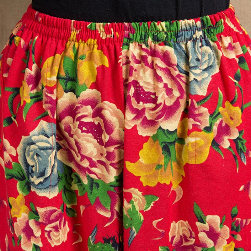 Haremshose mit Taschen im Ethno-Stil mit Buddha-Steinen, Rot/Grün/Blumen-Print - image 5