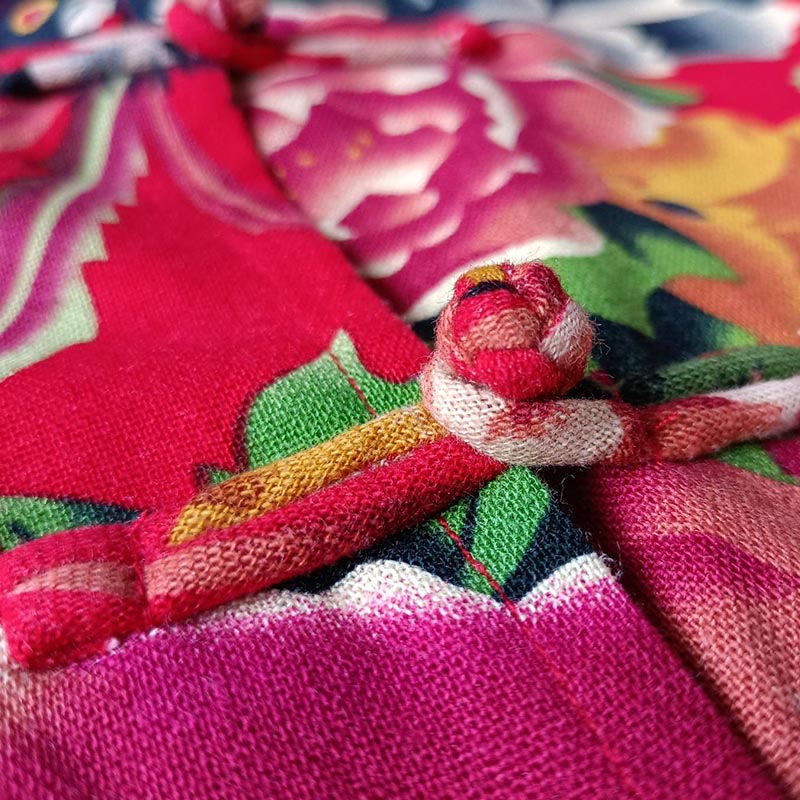 Buddha Stones Ethno Rote Blume Pfingstrose Frosch-Knopf Baumwolle Leinen Langarm Hemd Jacke mit Taschen - image 10