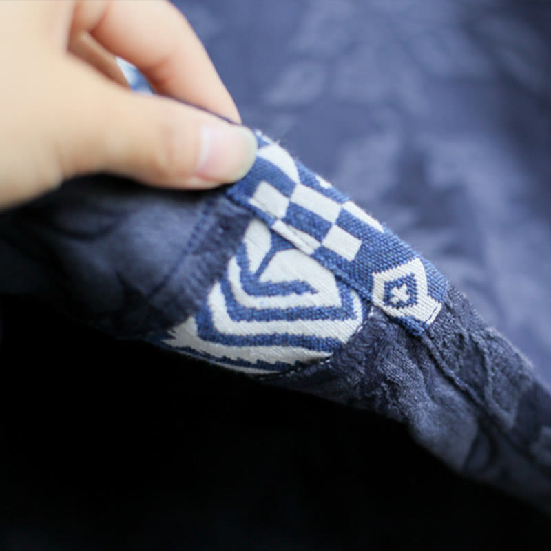 Buddha Stones – Jacquard-Midikleid mit Blumenstickerei, Blau, Dreiviertelärmeln, Baumwollkleid mit Taschen - image 9