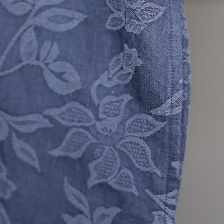 Buddha Stones – Jacquard-Midikleid mit Blumenstickerei, Blau, Dreiviertelärmeln, Baumwollkleid mit Taschen - image 8