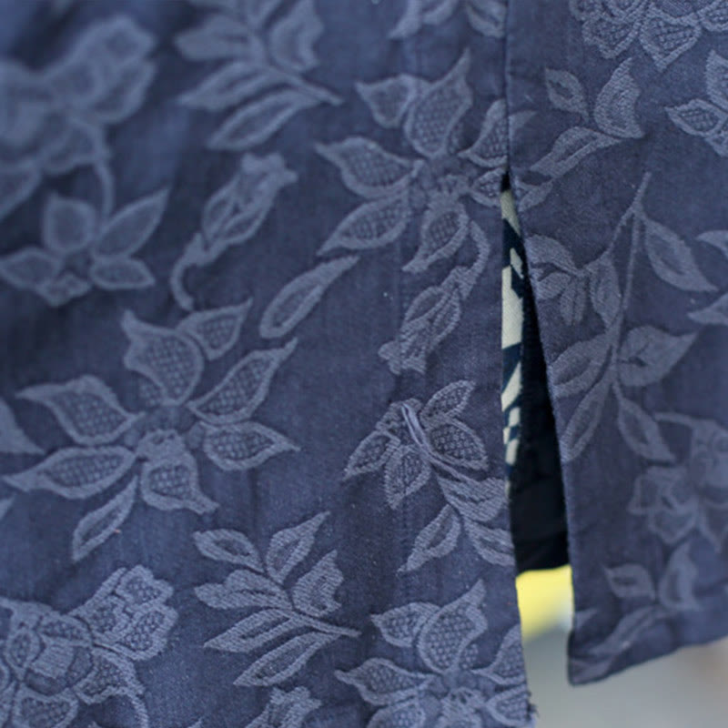 Buddha Stones – Jacquard-Midikleid mit Blumenstickerei, Blau, Dreiviertelärmeln, Baumwollkleid mit Taschen - image 7