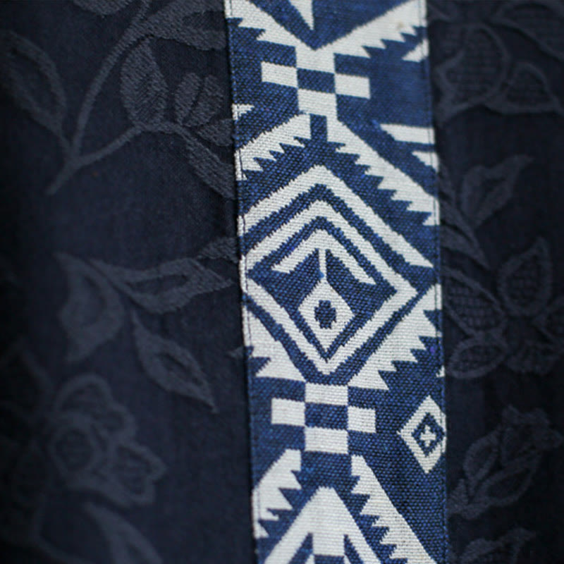 Buddha Stones – Jacquard-Midikleid mit Blumenstickerei, Blau, Dreiviertelärmeln, Baumwollkleid mit Taschen - image 11