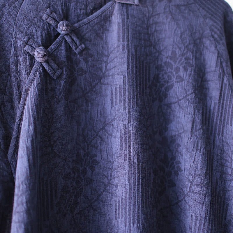 Buddha Stones Flower Jacquard Midikleid, langärmeliges Baumwoll-Leinen-Kleid, weite Hose mit Taschen - image 12