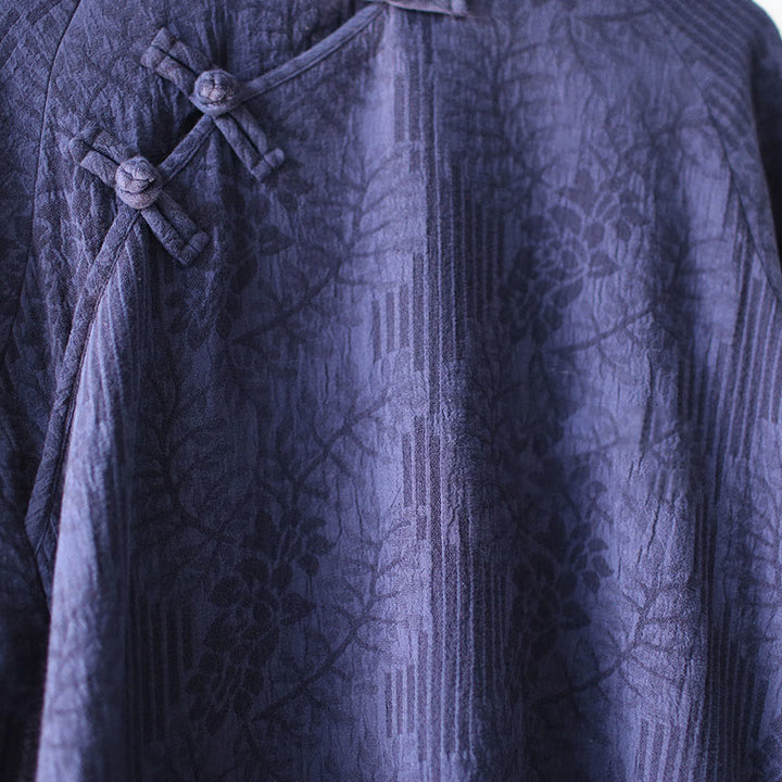 Buddha Stones Flower Jacquard Midikleid, langärmeliges Baumwoll-Leinen-Kleid, weite Hose mit Taschen - image 12