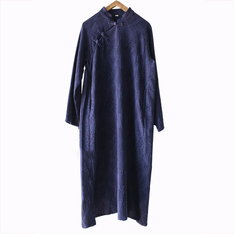 Buddha Stones Flower Jacquard Midikleid, langärmeliges Baumwoll-Leinen-Kleid, weite Hose mit Taschen - image 8