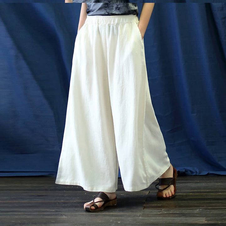 Buddha Stones Flower Jacquard Midikleid, langärmeliges Baumwoll-Leinen-Kleid, weite Hose mit Taschen - image 48