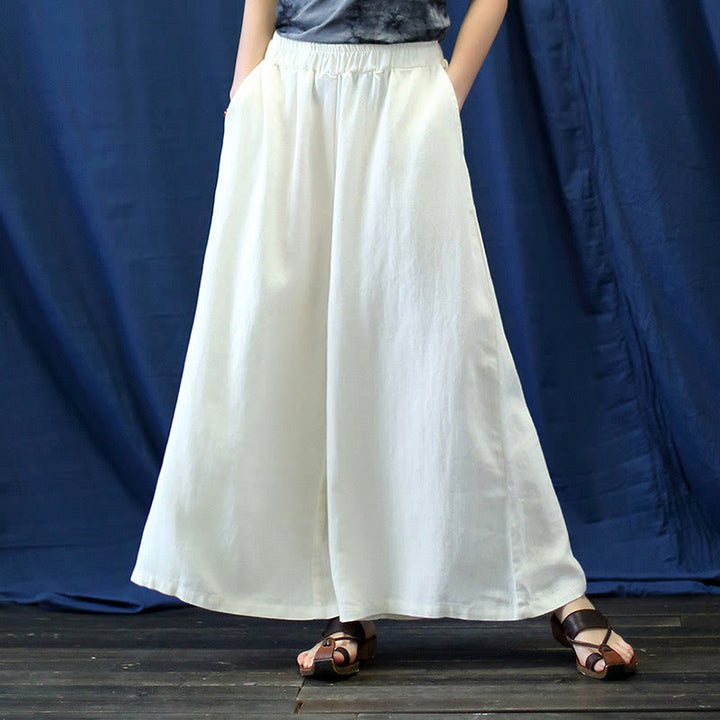Buddha Stones Flower Jacquard Midikleid, langärmeliges Baumwoll-Leinen-Kleid, weite Hose mit Taschen - image 47