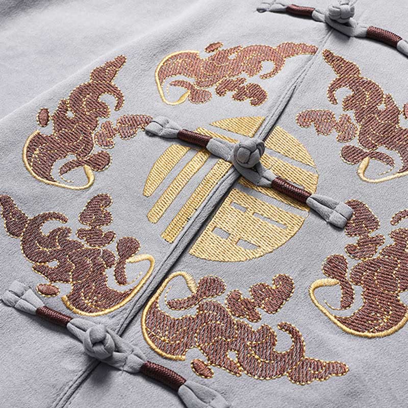 Buddha Stones Fu Charakter Tang Anzug Hanfu Traditionelle Uniform Kurzarm Oberteil Hosen Kleidung Herren Set - image 9