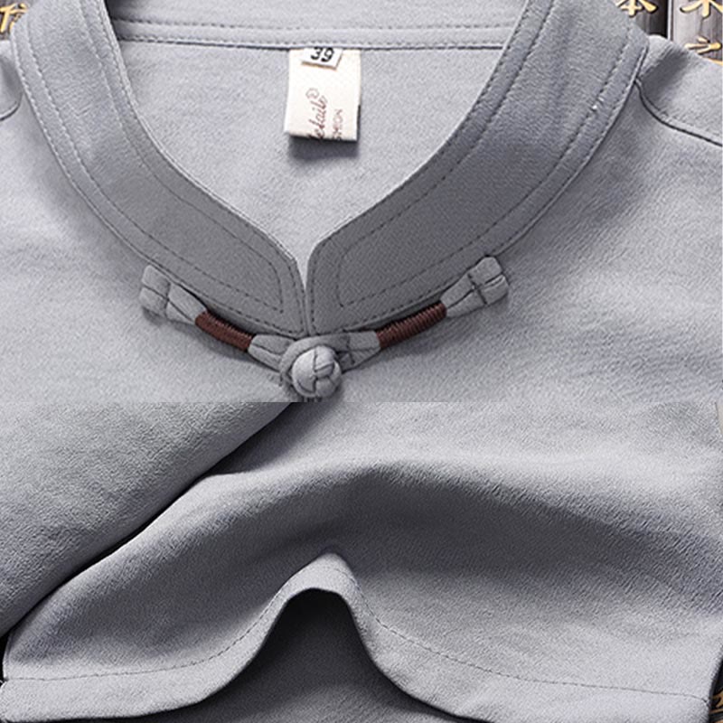 Buddha Stones Fu Charakter Tang Anzug Hanfu Traditionelle Uniform Kurzarm Oberteil Hosen Kleidung Herren Set - image 11