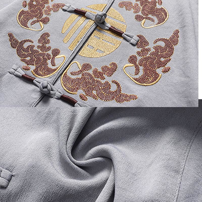 Buddha Stones Fu Charakter Tang Anzug Hanfu Traditionelle Uniform Kurzarm Oberteil Hosen Kleidung Herren Set - image 10