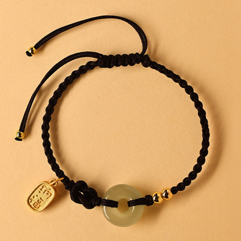 Buddha-Steine ​​Hetian Jade Frieden Schnalle Fu Charakter String Glück Armband - Schwarzes Seil (Handgelenkumfang 14–18 cm) - image 8