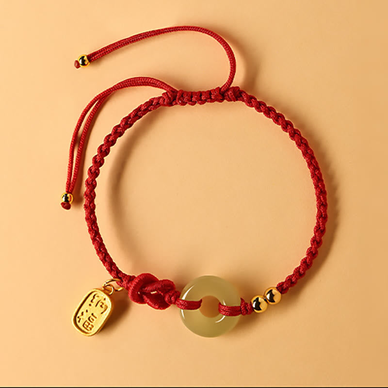 Buddha-Steine ​​Hetian Jade Frieden Schnalle Fu Charakter String Glück Armband - Rotes Seil (Handgelenkumfang 14–18 cm) - image 2