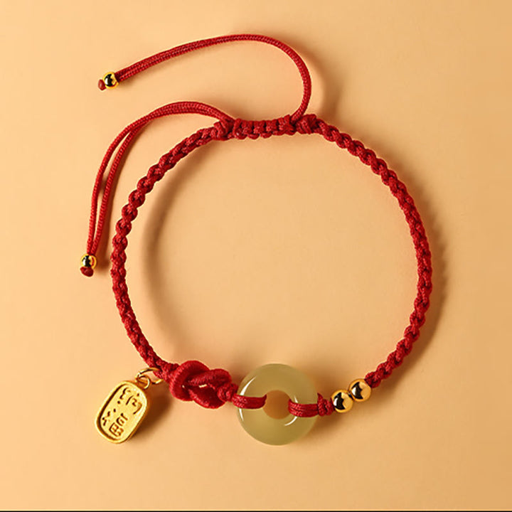 Buddha-Steine ​​Hetian Jade Frieden Schnalle Fu Charakter String Glück Armband - Rotes Seil (Handgelenkumfang 14–18 cm) - image 2