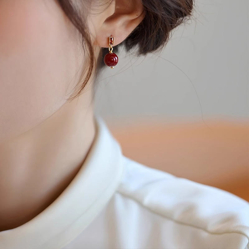 Ohrringe mit Buddha-Steinen, 925er Sterlingsilber, 14 Karat Gold gefüllt, Zinnoberperle, Zirkonia, ruhig - image 1