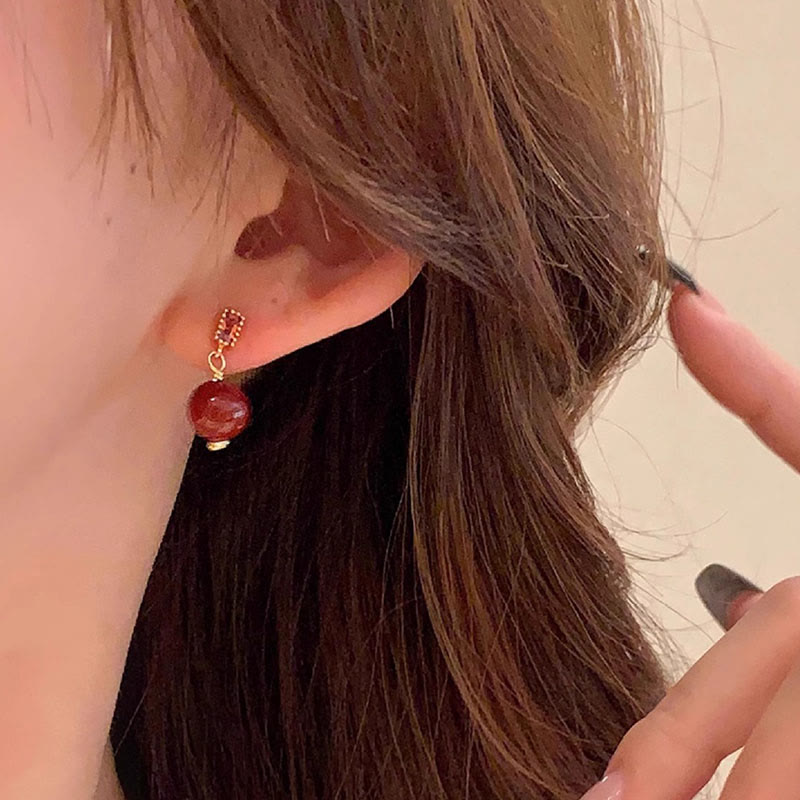 Ohrringe mit Buddha-Steinen, 925er Sterlingsilber, 14 Karat Gold gefüllt, Zinnoberperle, Zirkonia, ruhig - image 3