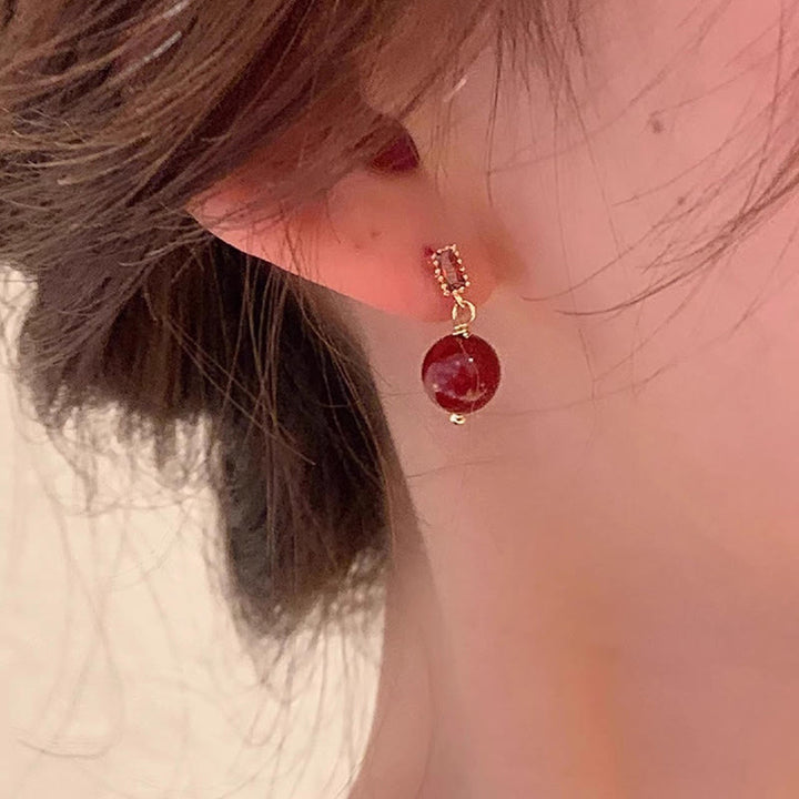 Ohrringe mit Buddha-Steinen, 925er Sterlingsilber, 14 Karat Gold gefüllt, Zinnoberperle, Zirkonia, ruhig - image 4