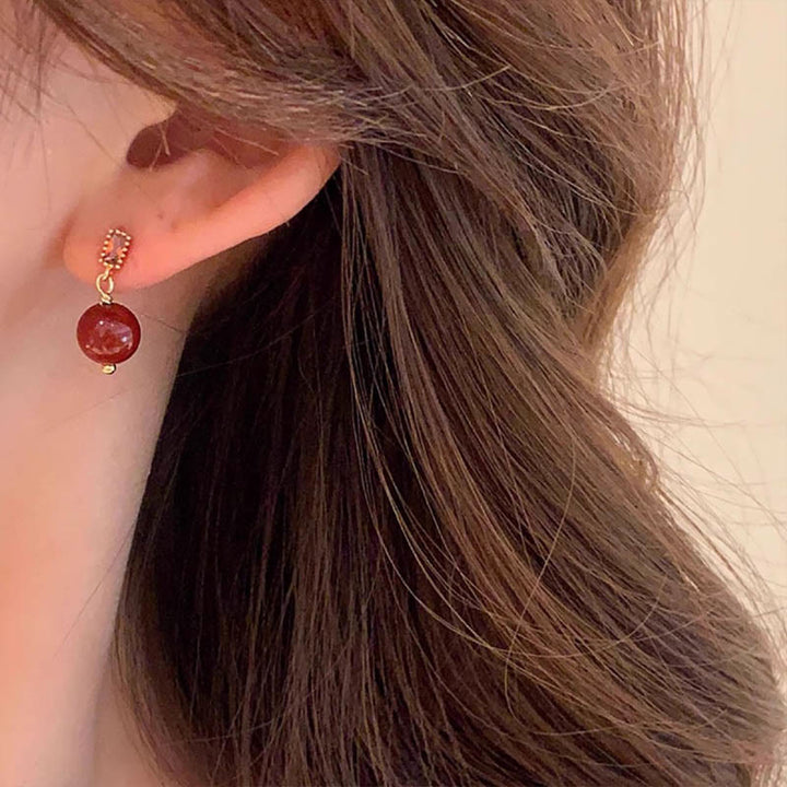 Ohrringe mit Buddha-Steinen, 925er Sterlingsilber, 14 Karat Gold gefüllt, Zinnoberperle, Zirkonia, ruhig - image 6