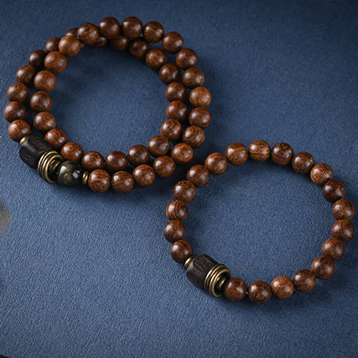 Buddha-Steine, Sandelholz, Ebenholz, Perlen, Heilung, Einzel- und Doppelwickelarmband