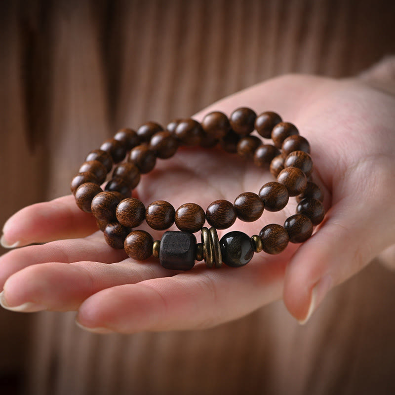 Buddha-Steine, Sandelholz, Ebenholz, Perlen, Heilung, Einzel- und Doppelwickelarmband