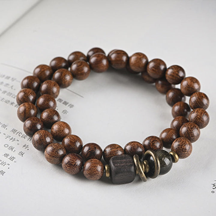 Buddha-Steine, Sandelholz, Ebenholz, Perlen, Heilung, Einzel- und Doppelwickelarmband