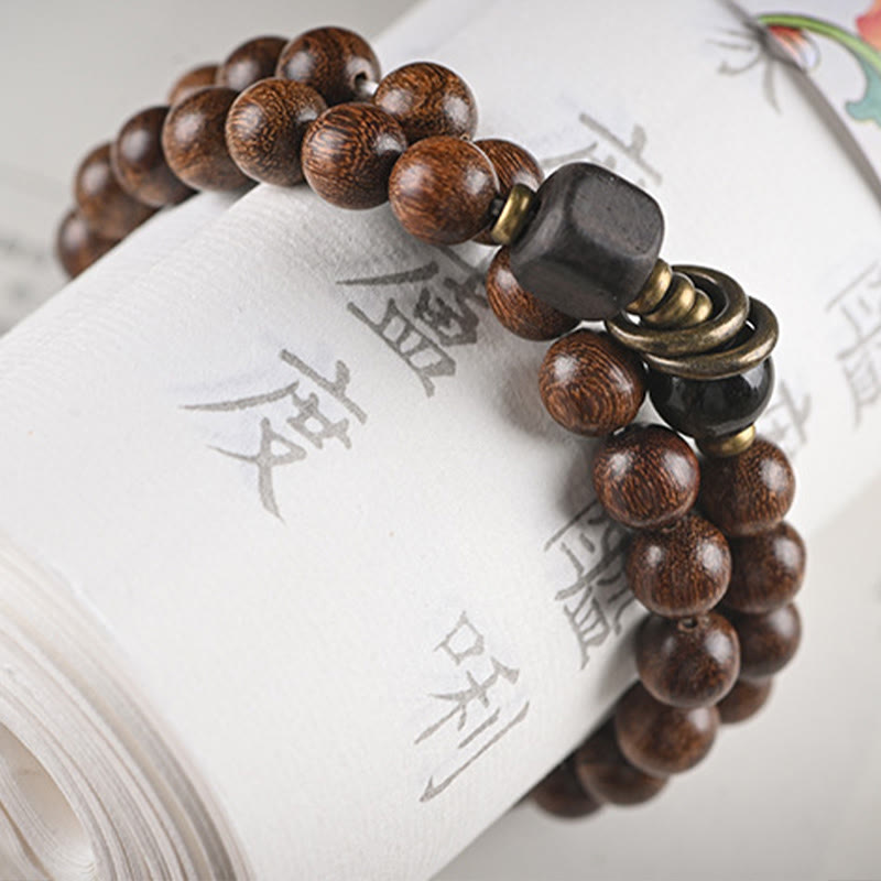 Buddha-Steine, Sandelholz, Ebenholz, Perlen, Heilung, Einzel- und Doppelwickelarmband