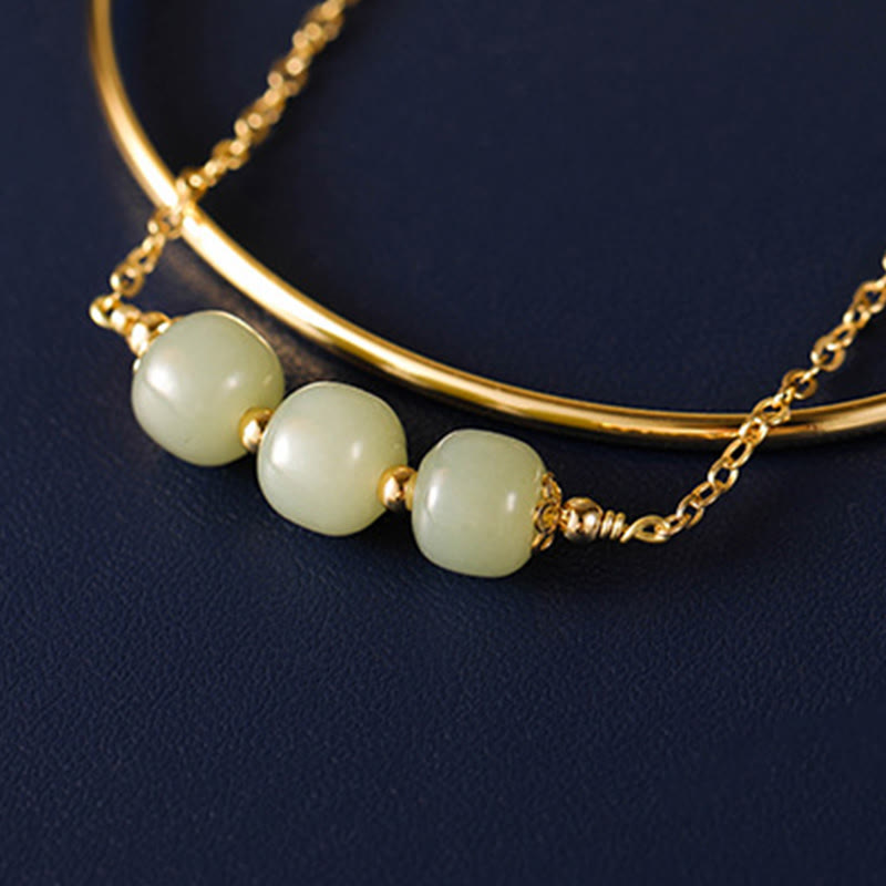 Buddha Steine ​​Kupfer Überzogene Gold Hetian Jade Perle Glück Doppel Schicht Armband Armreif - image 7