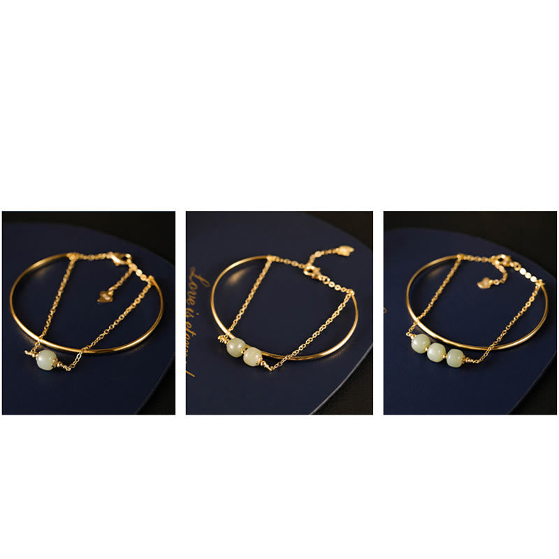Buddha Steine ​​Kupfer Überzogene Gold Hetian Jade Perle Glück Doppel Schicht Armband Armreif - image 17