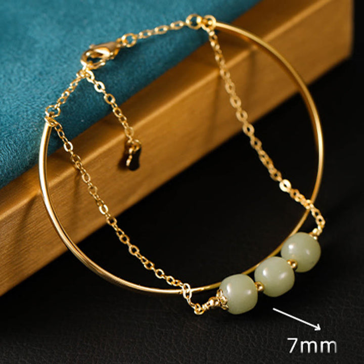 Buddha Steine ​​Kupfer Überzogene Gold Hetian Jade Perle Glück Doppel Schicht Armband Armreif - image 8