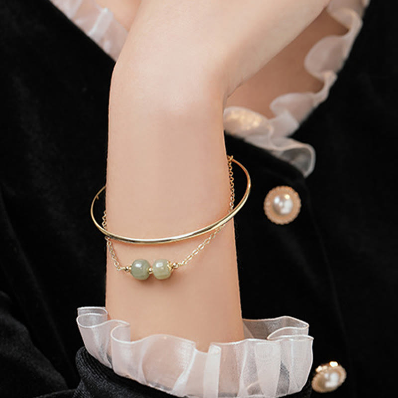 Buddha Steine ​​Kupfer Überzogene Gold Hetian Jade Perle Glück Doppel Schicht Armband Armreif - image 11