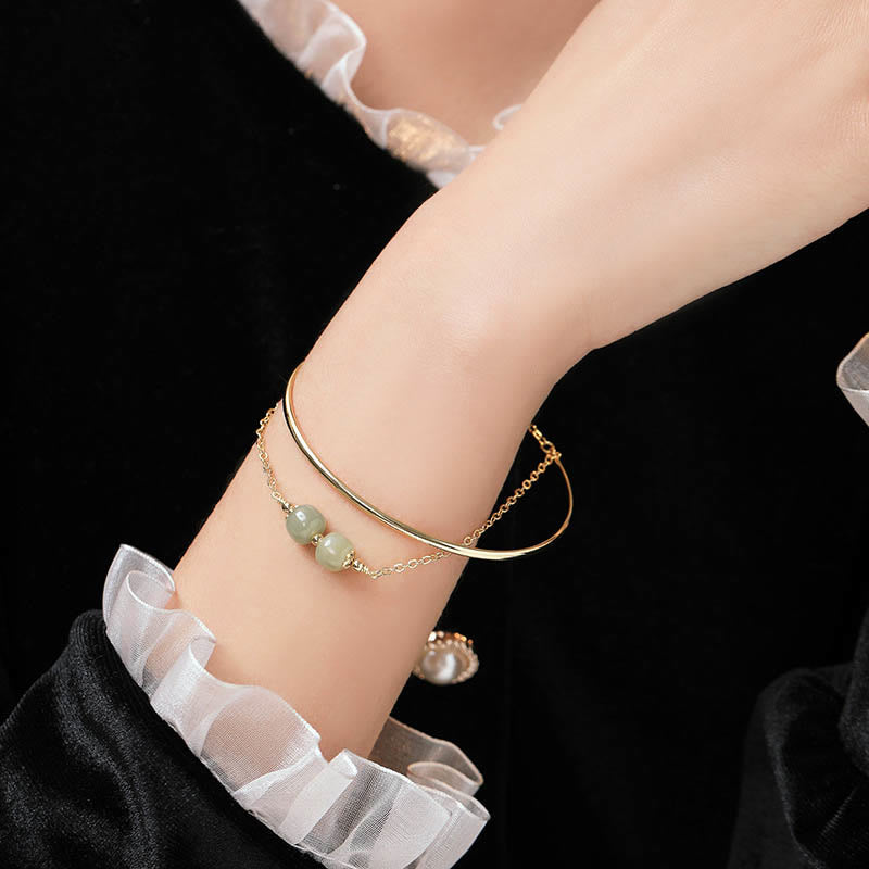 Buddha Steine ​​Kupfer Überzogene Gold Hetian Jade Perle Glück Doppel Schicht Armband Armreif - image 10