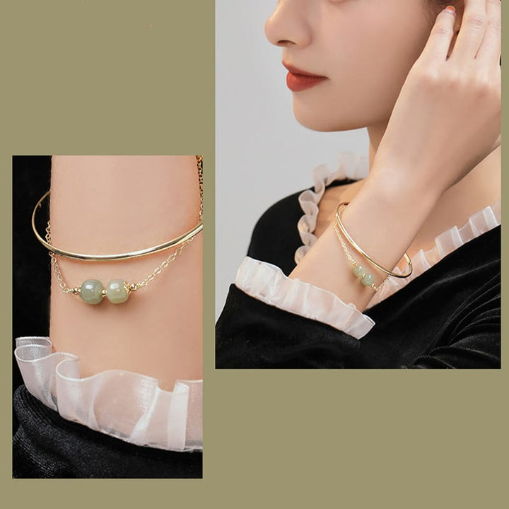 Buddha Steine ​​Kupfer Überzogene Gold Hetian Jade Perle Glück Doppel Schicht Armband Armreif - image 15