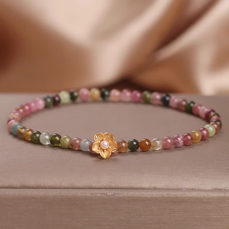 Buddha-Steine Bunte Turmalin-Blumen Positive Armband