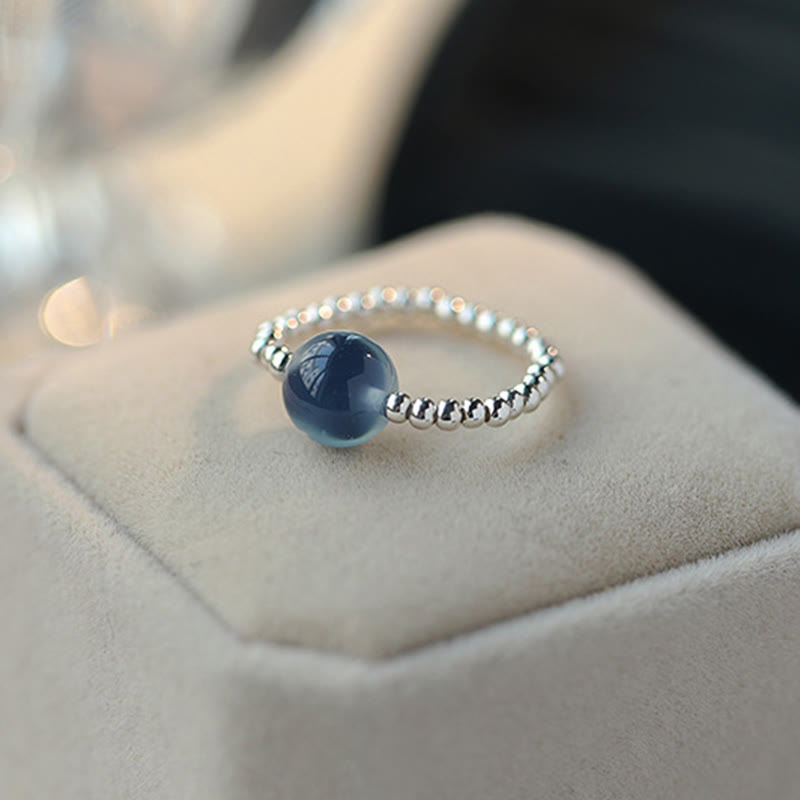 Buddha Stones 925 Sterling Silber Blauer Candy Achat Heilperlenring - image 3