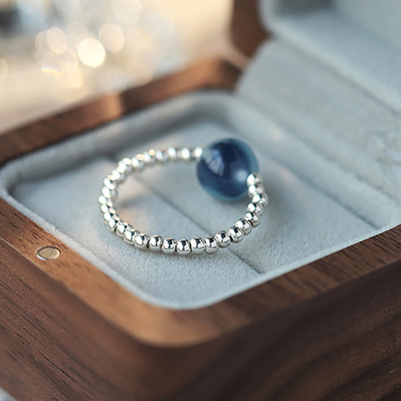 Buddha Stones 925 Sterling Silber Blauer Candy Achat Heilperlenring - image 2