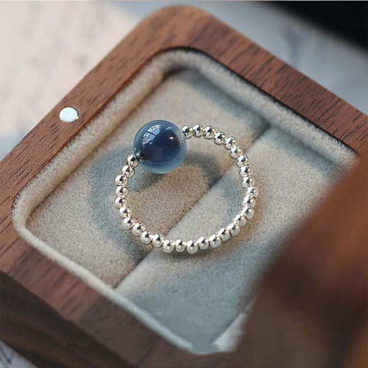 Buddha Stones 925 Sterling Silber Blauer Candy Achat Heilperlenring - Innendurchmesser 1,7 cm (elastisches Seil) / US 5-US 7 - image 0
