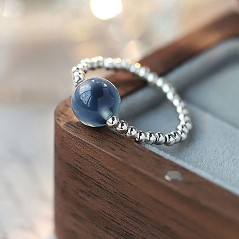 Buddha Stones 925 Sterling Silber Blauer Candy Achat Heilperlenring - image 1