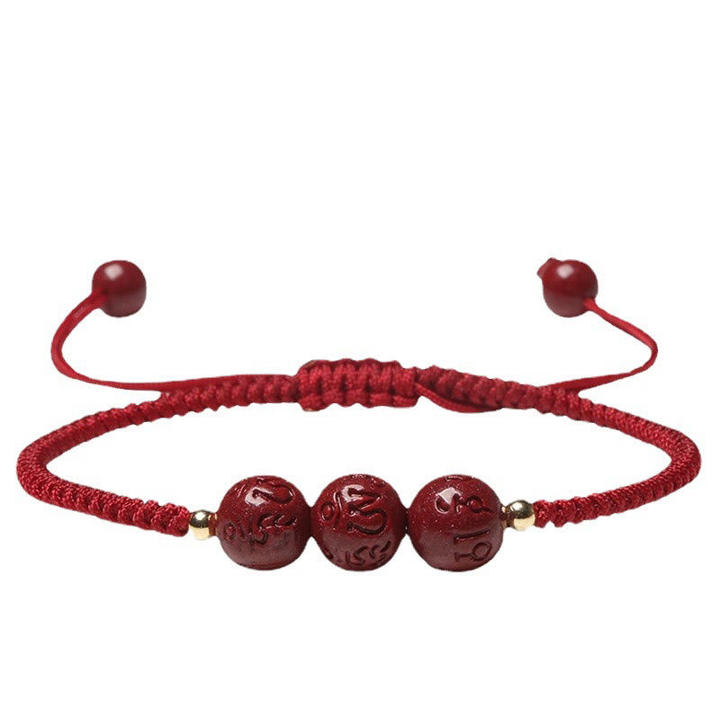 Buddha-Steine, handgefertigt, Zinnober, Om Mani Padme Hum, gravierte Perlen, Segen, geflochtenes Armband