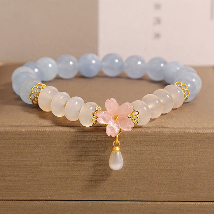 Buddha-Steine Aquamarin Weiß Achat Perle Abacus Perlen Blume Heilung Armband