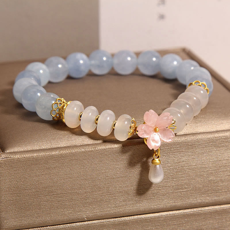 Buddha-Steine Aquamarin Weiß Achat Perle Abacus Perlen Blume Heilung Armband